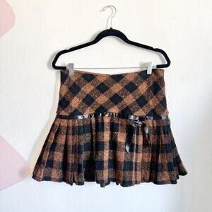 Brown Plaid Mini Skirt, Y2K 2000s Grunge Preppy Office Siren Medium